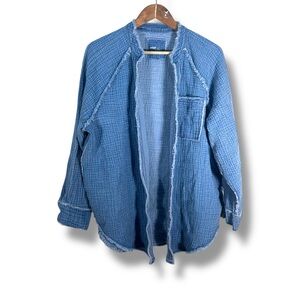 Aerie Gauzy Cotton Light Blue Crinkled Coverup Shirt Size Small